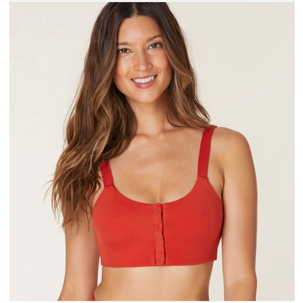 Andie The snap Scoop Swim Bikini Top Size XL Chili Pepper Eco Nylon Red Swimwear